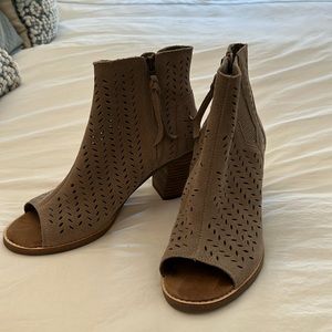 Toms Suede Toeless Perforated Bootie in Taupe
